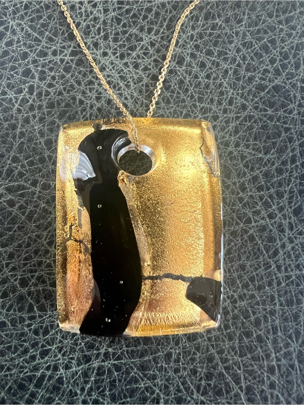 Italian Gold Necklace with Glass Pendant Black Gold Chain 18 in - Picture 7 of 16